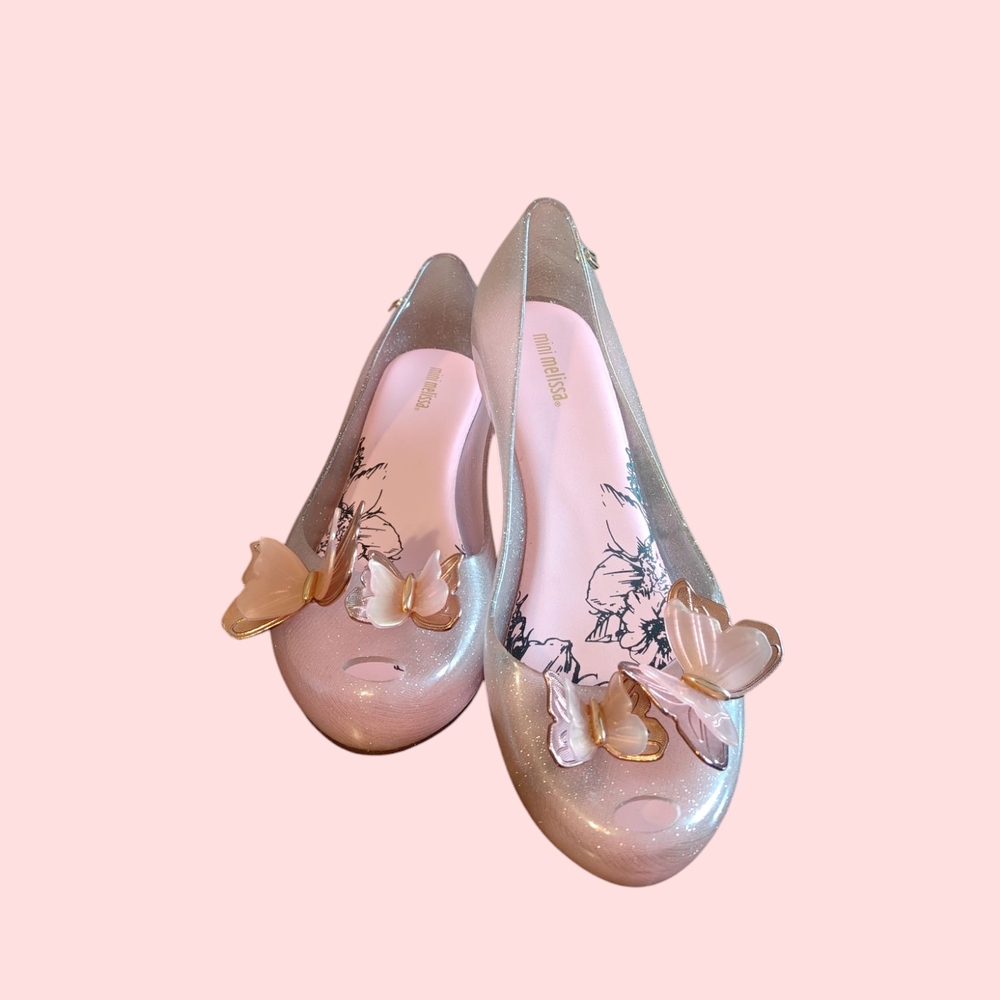 Mini Melissa Pink Butterfly Flats Size US 4